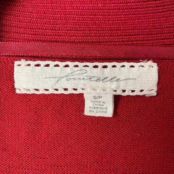 Pointelle Long Red Cardigan Sweater Open Front Folded Neckline Size Small - Picture 10 of 16